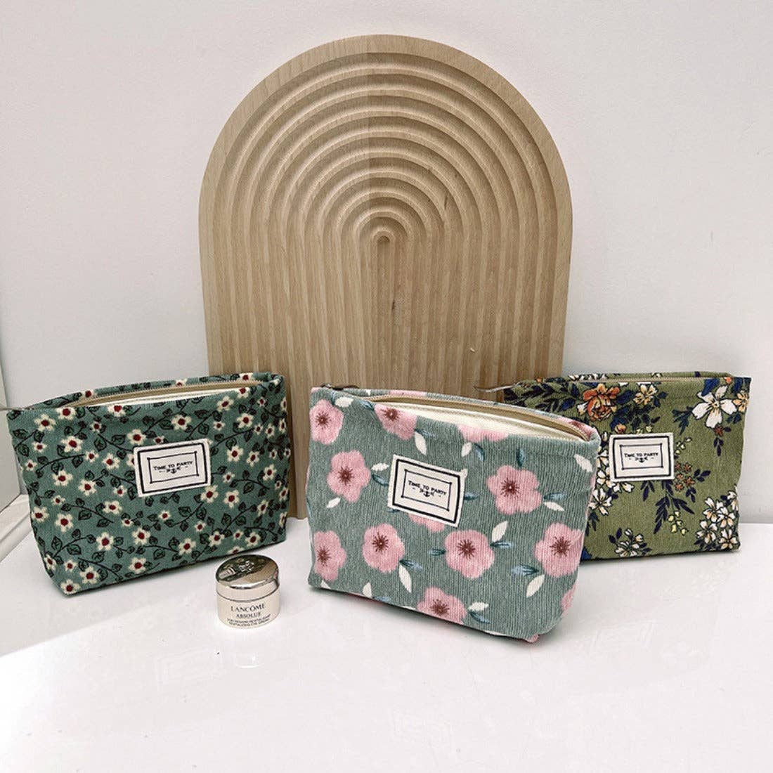 Funkyrel® Atzbranding Limited - Cosbai - Small Floral Corduroy Cosmetic Bag