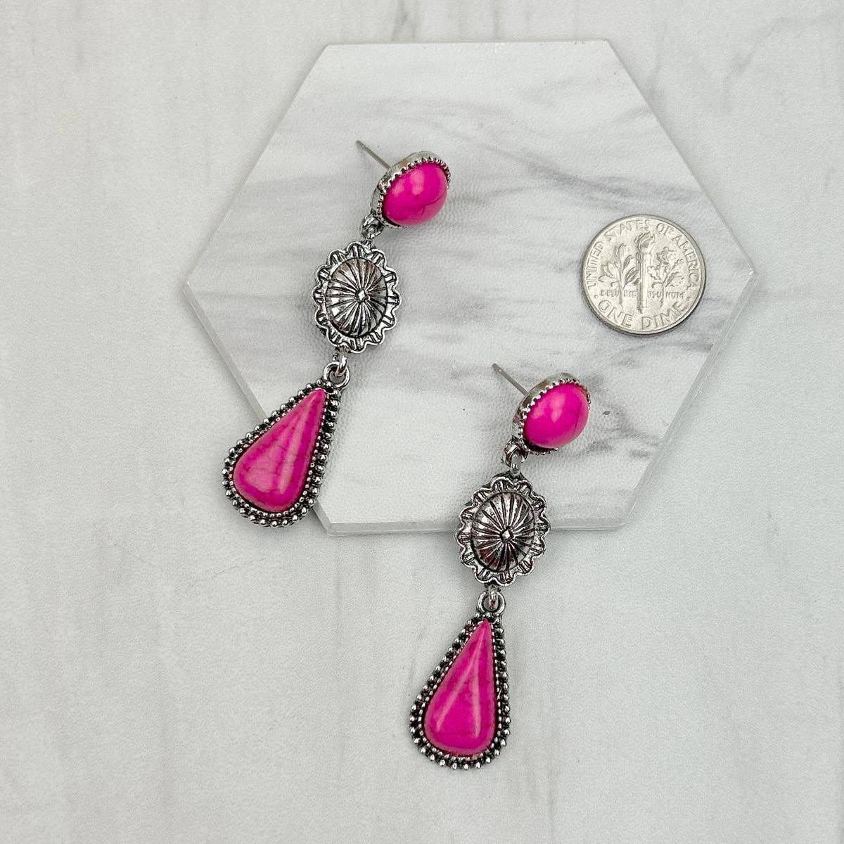 Western Elite Jewelry - ER231217-72                 Silver metal with blue turquoise stone teardrop Earrings