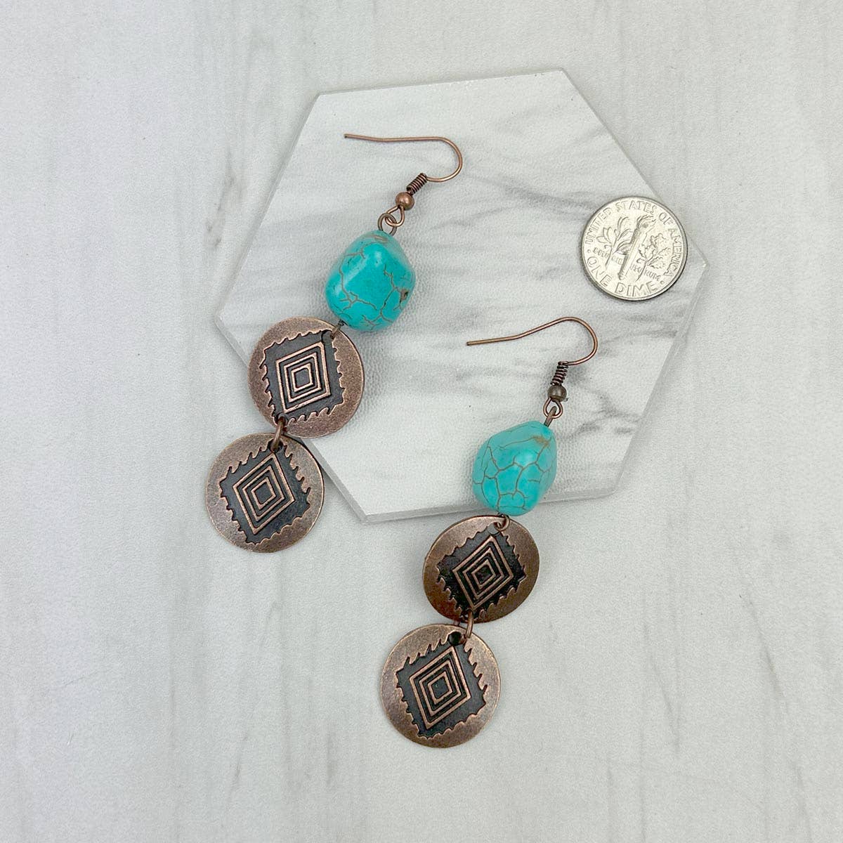 Western Elite Jewelry - ER231217-91                 Copper metal with blue turquoise stone Earrings