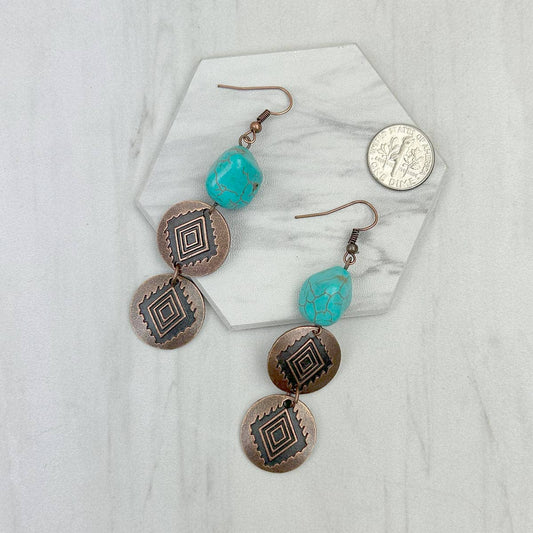 Western Elite Jewelry - ER231217-91                 Copper metal with blue turquoise stone Earrings