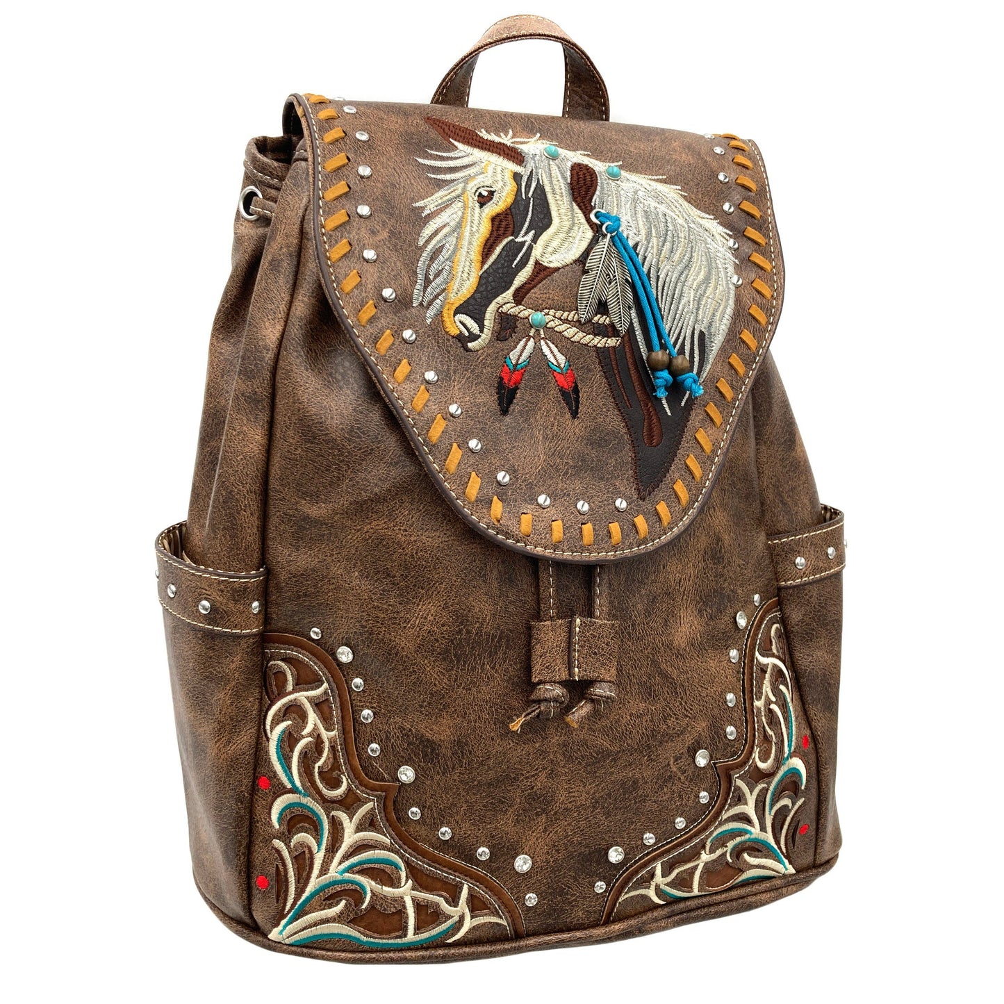 Lunar Deer - Women's Embroidered Horse Western Leather Backpack
