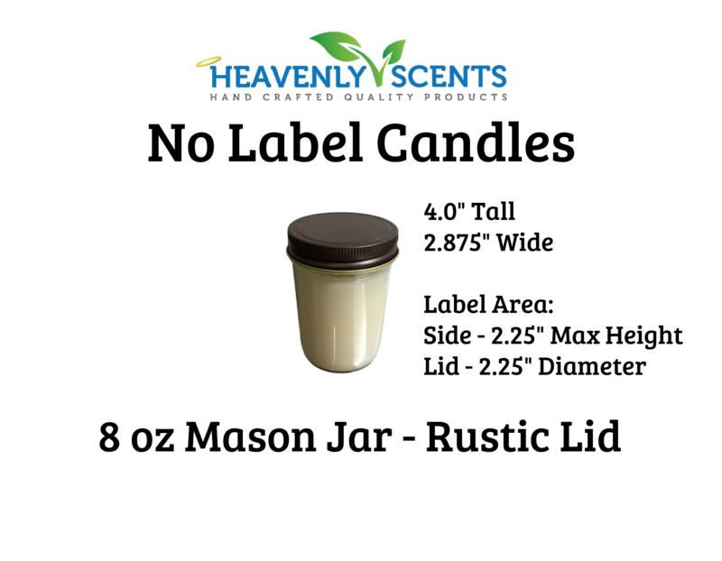 Heavenly Scents - 8oz Mason Jar Soy Candles - Rustic  Lid  - 6 Pack No Label
