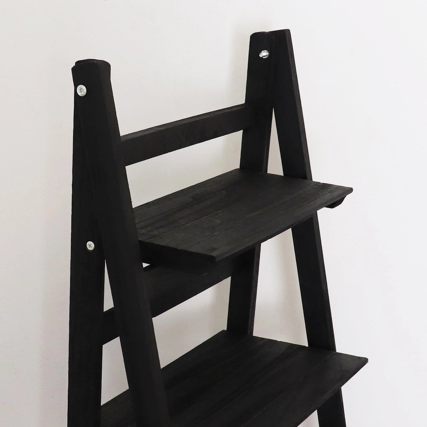 Distressed Ladder Shelf - Rustic Leaning Bookshelf - Black