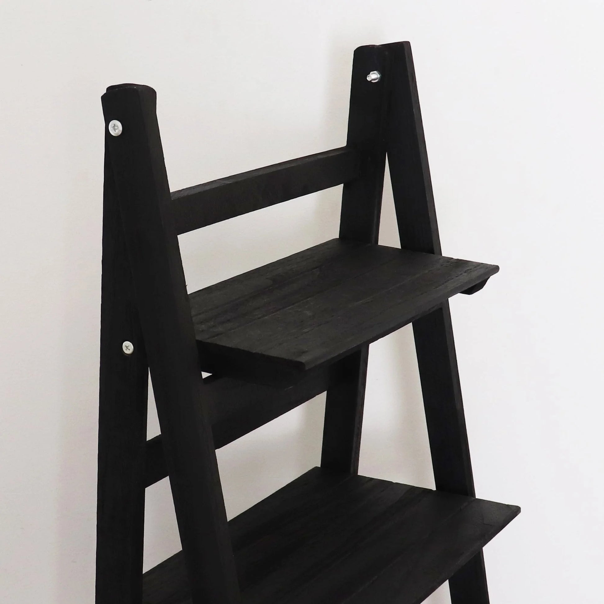 Distressed Ladder Shelf - Rustic Leaning Bookshelf - Black