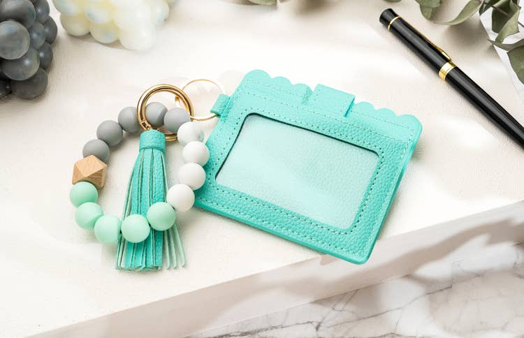 American Leather Goods - Leather Keychain Wallet With Wristlet Bangle Bracelet