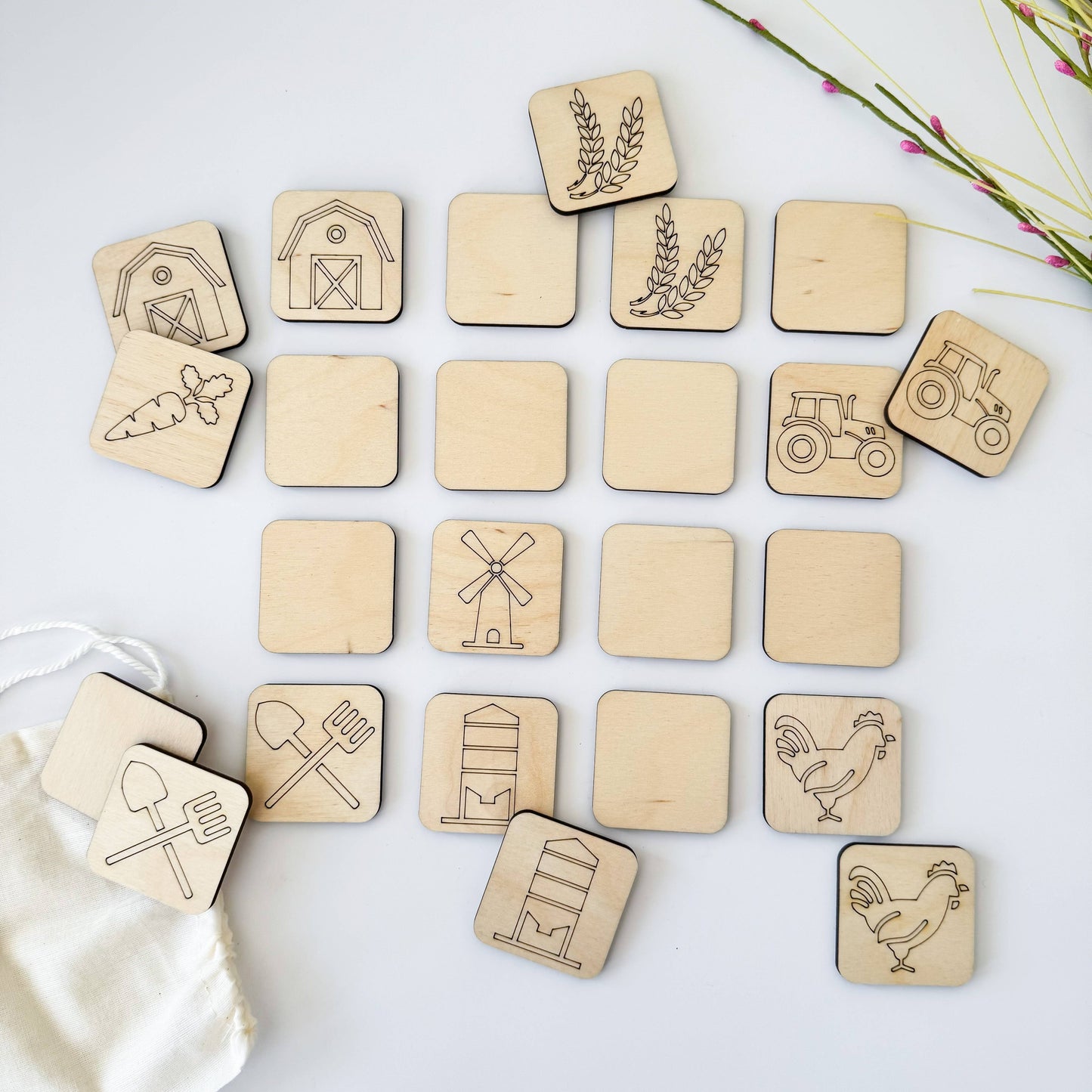 Birch House Games & Gifts - Farm Memory Matching Game - Wooden Memory Game