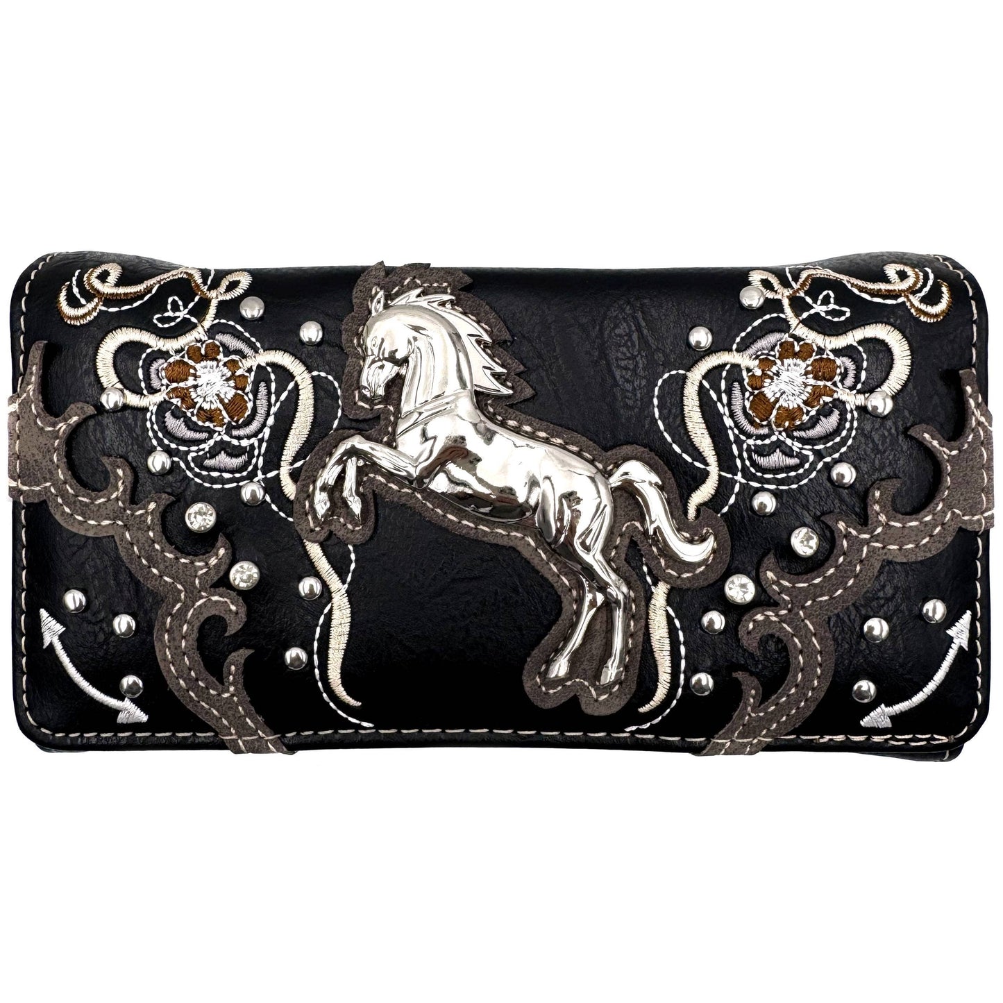 Lunar Deer - Women Floral Embroidery Horse Crossbody Wallet