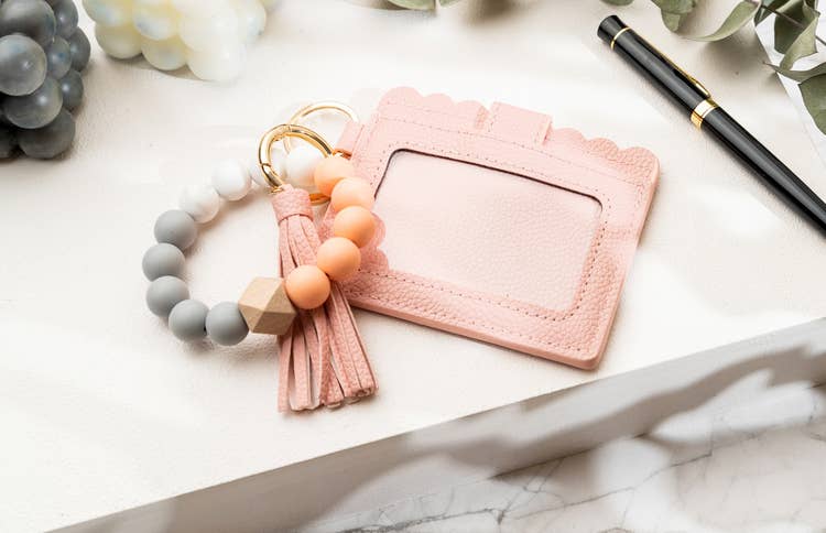 American Leather Goods - Leather Keychain Wallet With Wristlet Bangle Bracelet