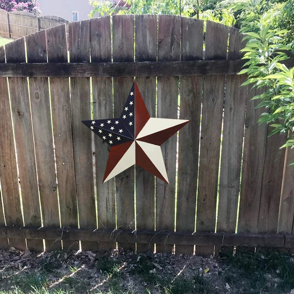 Patriotic Metal Barn Star Wall Decor, 16.5In Hanging Country Rustic Metal Star July of 4Th Old Glory American Flag Barn Star (M-Stars)