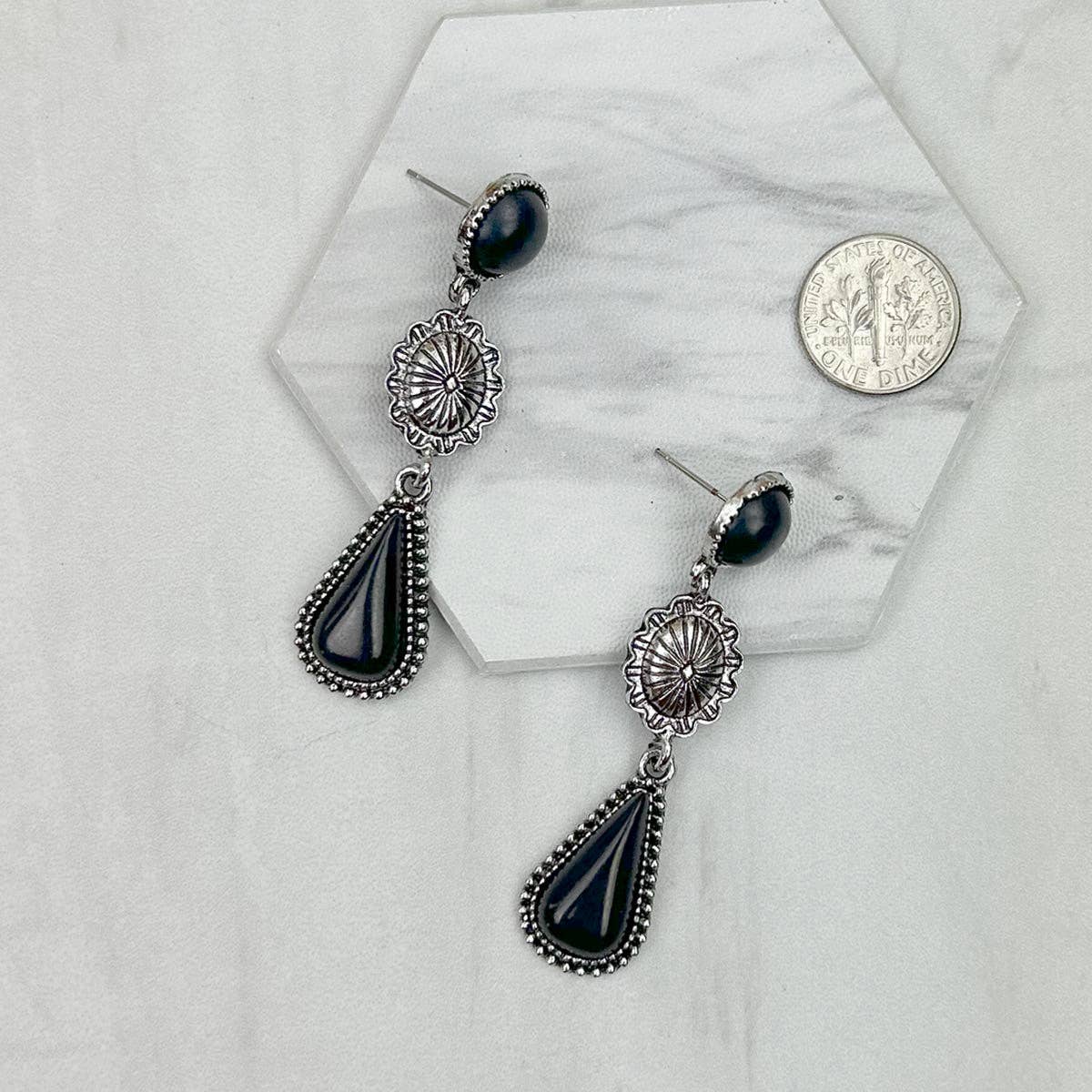 Western Elite Jewelry - ER231217-72                 Silver metal with blue turquoise stone teardrop Earrings