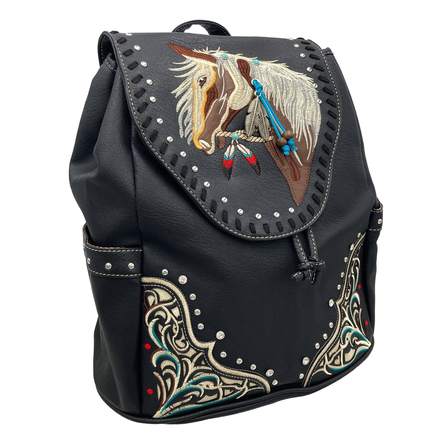 Lunar Deer - Women's Embroidered Horse Western Leather Backpack