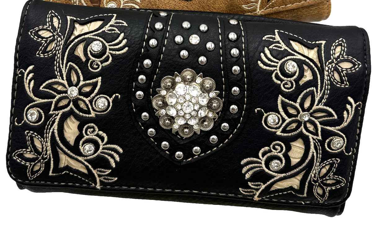 Lunar Deer - Rhinestone Concho Floral Crossbody Wallet