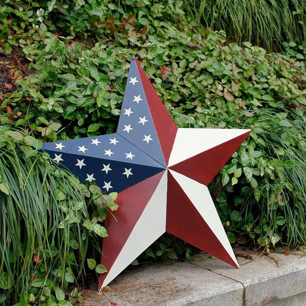 Patriotic Metal Barn Star Wall Decor, 16.5In Hanging Country Rustic Metal Star July of 4Th Old Glory American Flag Barn Star (M-Stars)