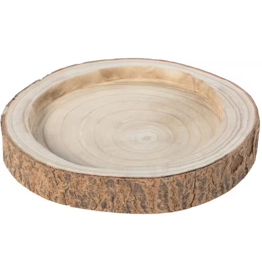12 Dia In. Beige/ Cream Wood Tree Bark Indented Display Tray Serving Plate Platter Charger