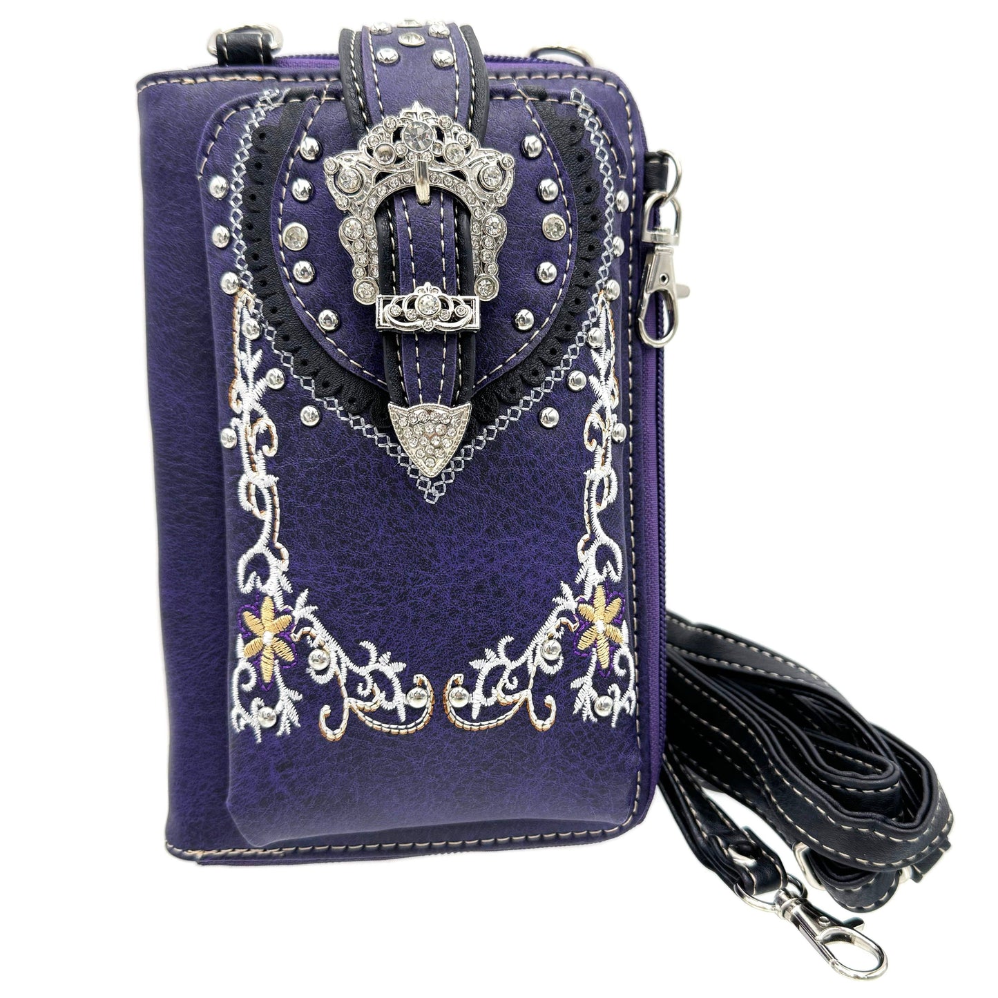Lunar Deer - Crown Buckle Western Embroidered Floral Phone Wallet