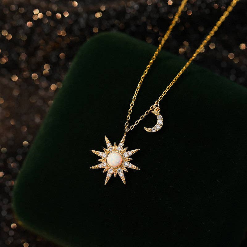 Perimade & Co. LLC - Opal Sun Moon Pendant Necklace in 925 Sterling Silver