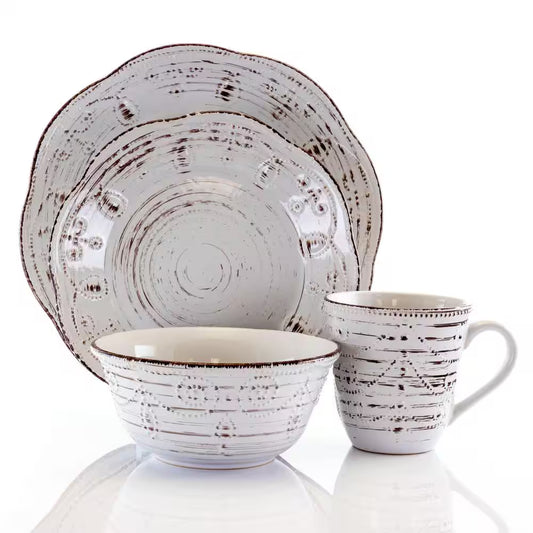 Rustic Birch 16-Piece Casual White Stoneware Dinnerware Set (Service for 4)