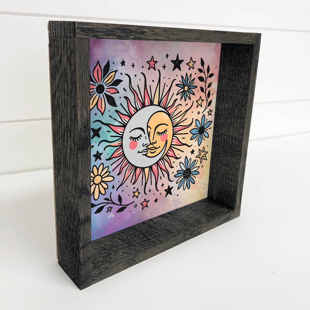 Hangout Home - Celestial Sun and Moon - Sun Moon Canvas Art - Wood Framed