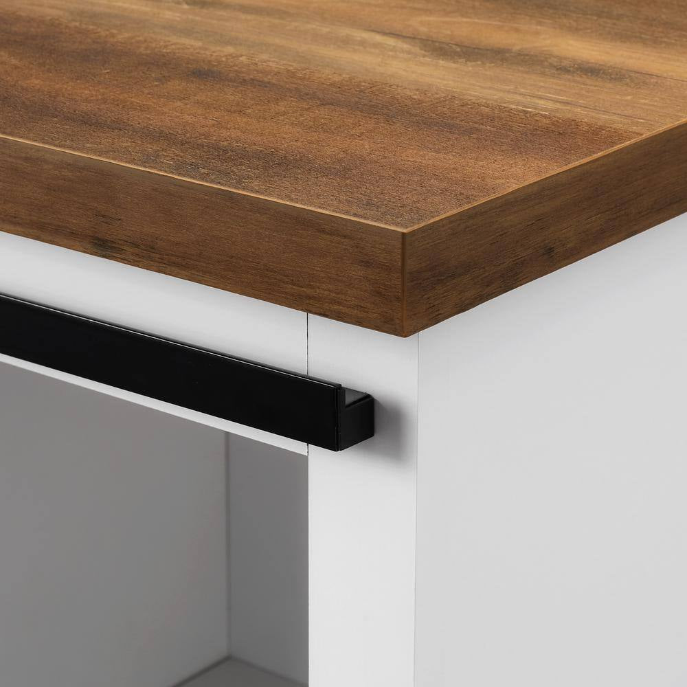 32 In. Solid White/Rustic Oak Rustic Farmhouse Sliding Slat Door Accent Console