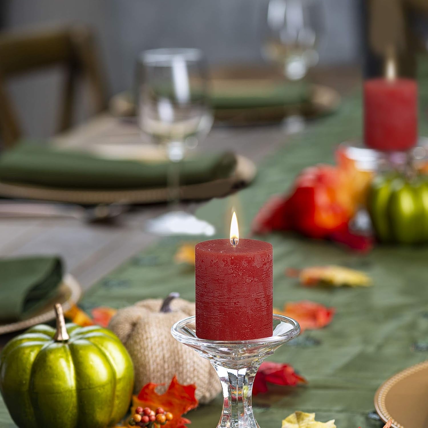 Rustic Red Unscented Pillar Candles - 2.75" X 3.25" Decoration Candles Set of 3 - Clean Burning Dripless Dinner Candles for Wedding & Home Decor Party Restaurant Spa- Aprox (80X68M)