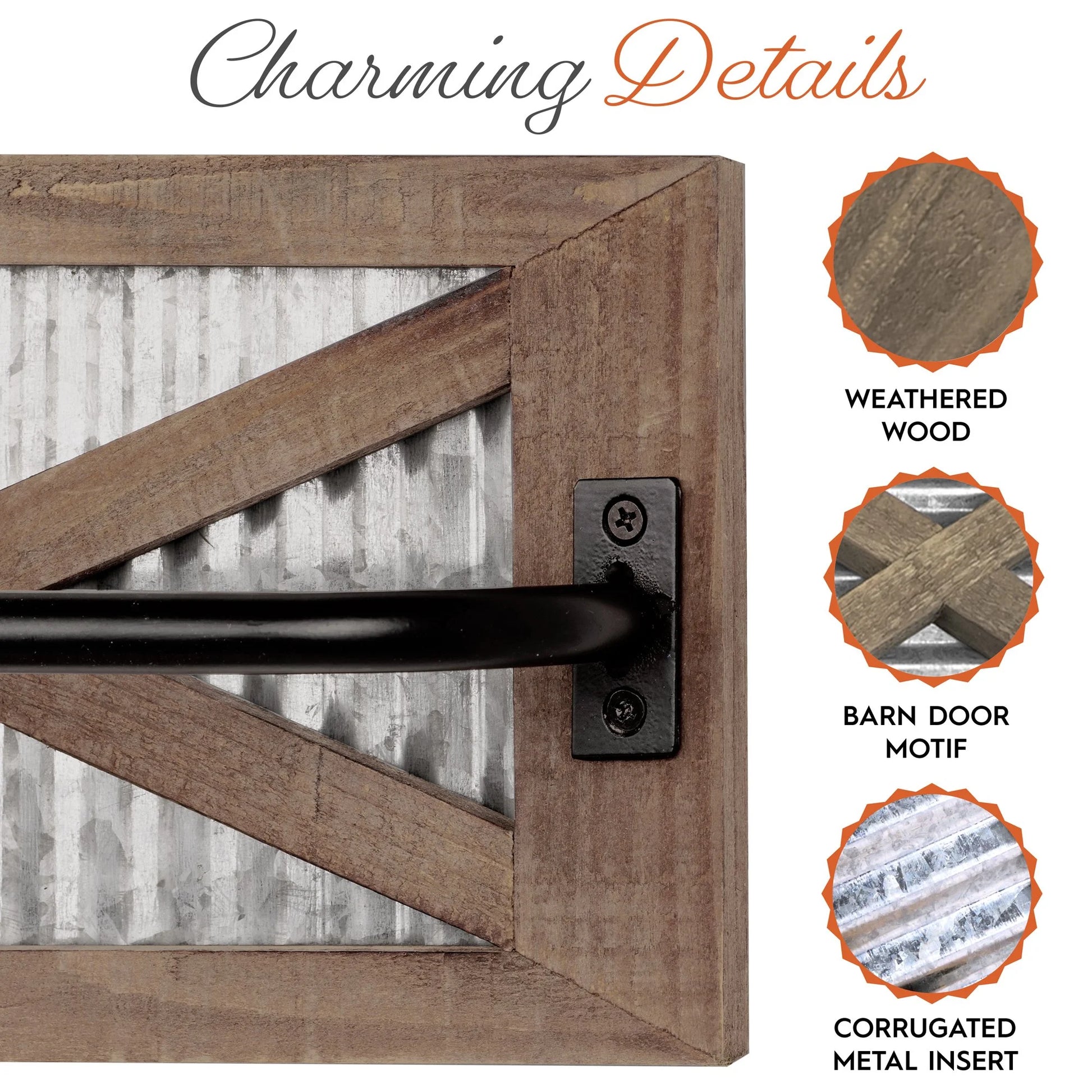 Wooden Barn Door Farmhouse Towel Rack with Galvanized Metal - Farmhouse Bathroom Decor