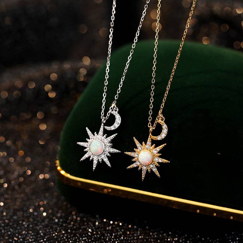 Perimade & Co. LLC - Opal Sun Moon Pendant Necklace in 925 Sterling Silver