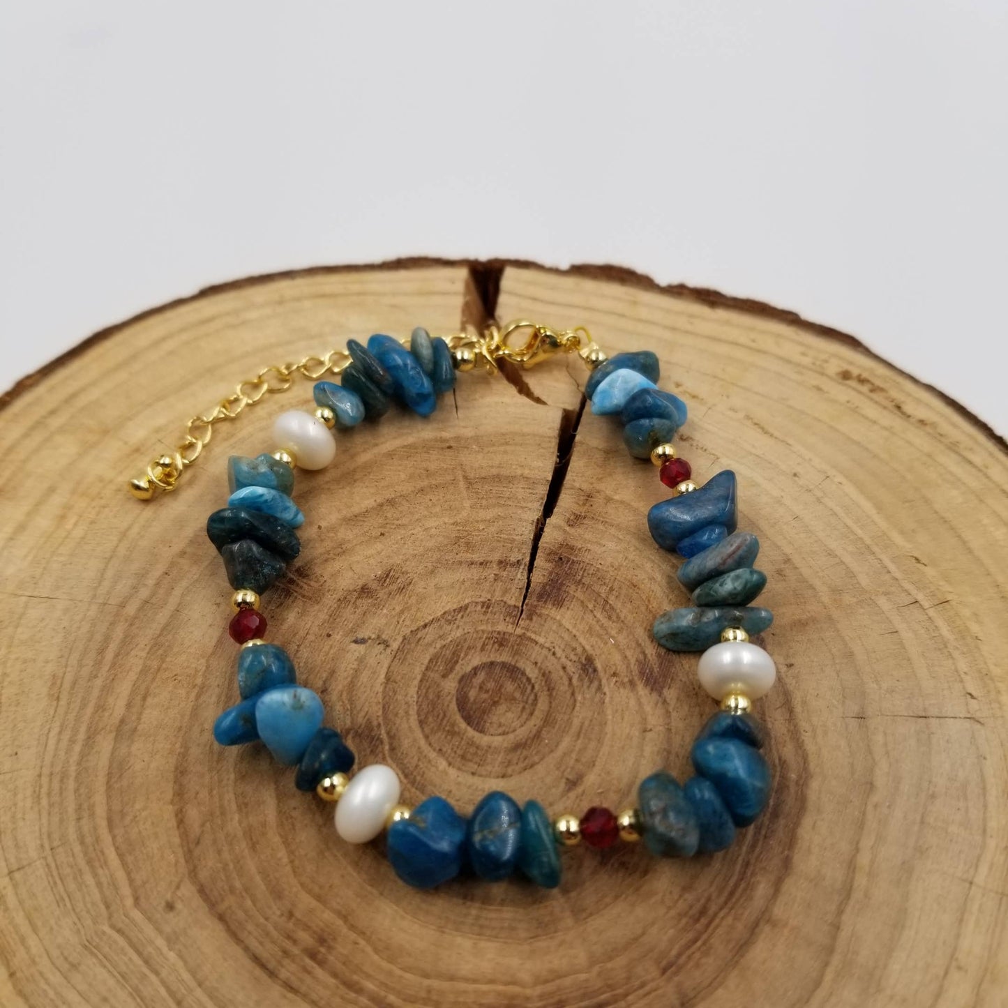 CHAKRA JEWELRY - Natural Stone Freshwater Pearl Larimar Blue Stone Bracelet