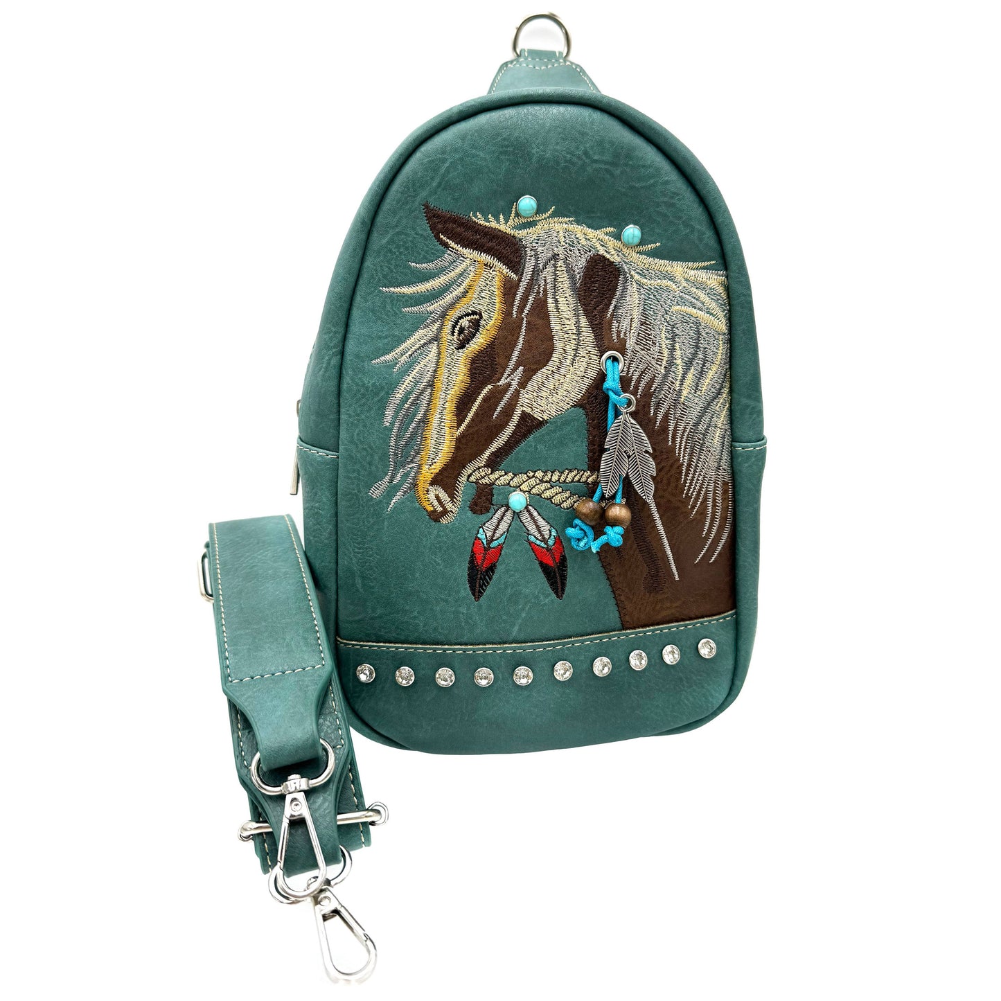 Lunar Deer - Women's Embroidered Horse Crossbody Western Sling Backpack
