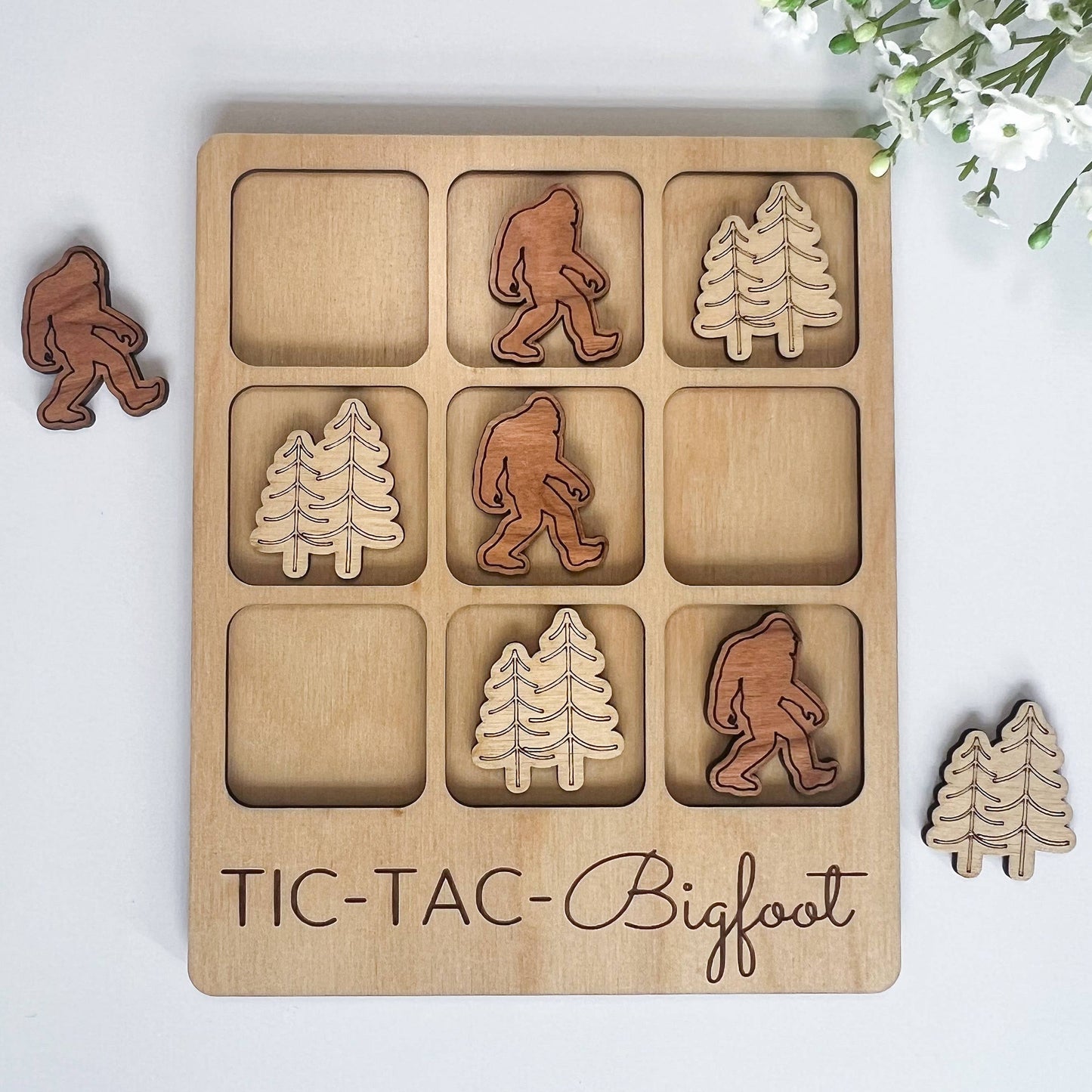 Birch House Games & Gifts - Bigfoot Tic-Tac-Toe Game - Sasquatch Gift - Customizable