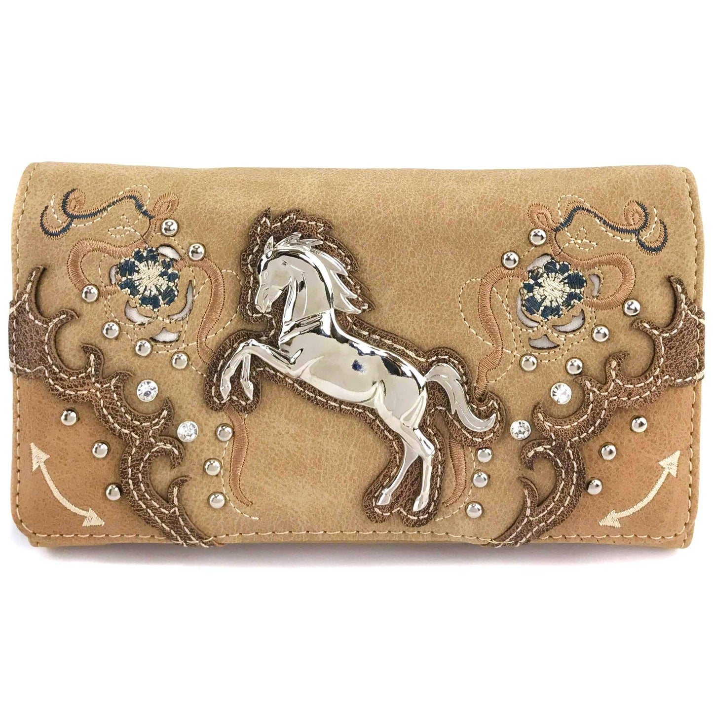 Lunar Deer - Women Floral Embroidery Horse Crossbody Wallet