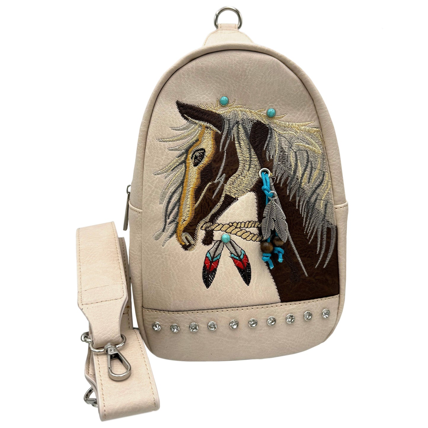 Lunar Deer - Women's Embroidered Horse Crossbody Western Sling Backpack