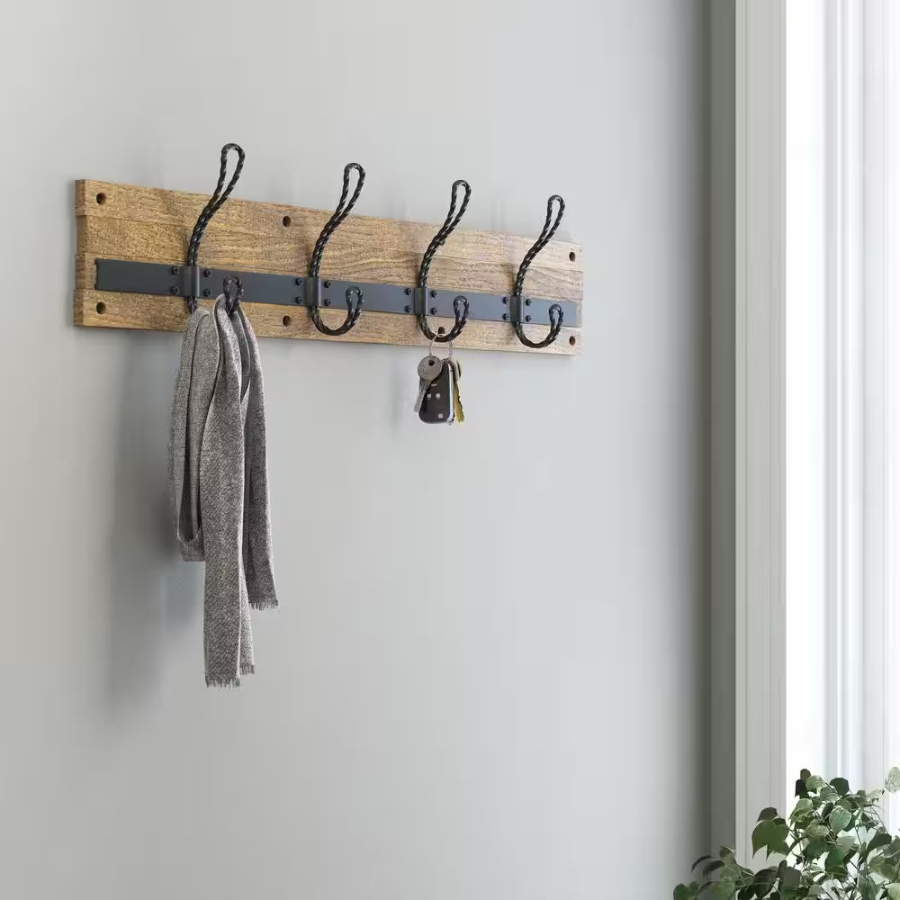 Rustic 27 In. L Brown and Black Hook Rail