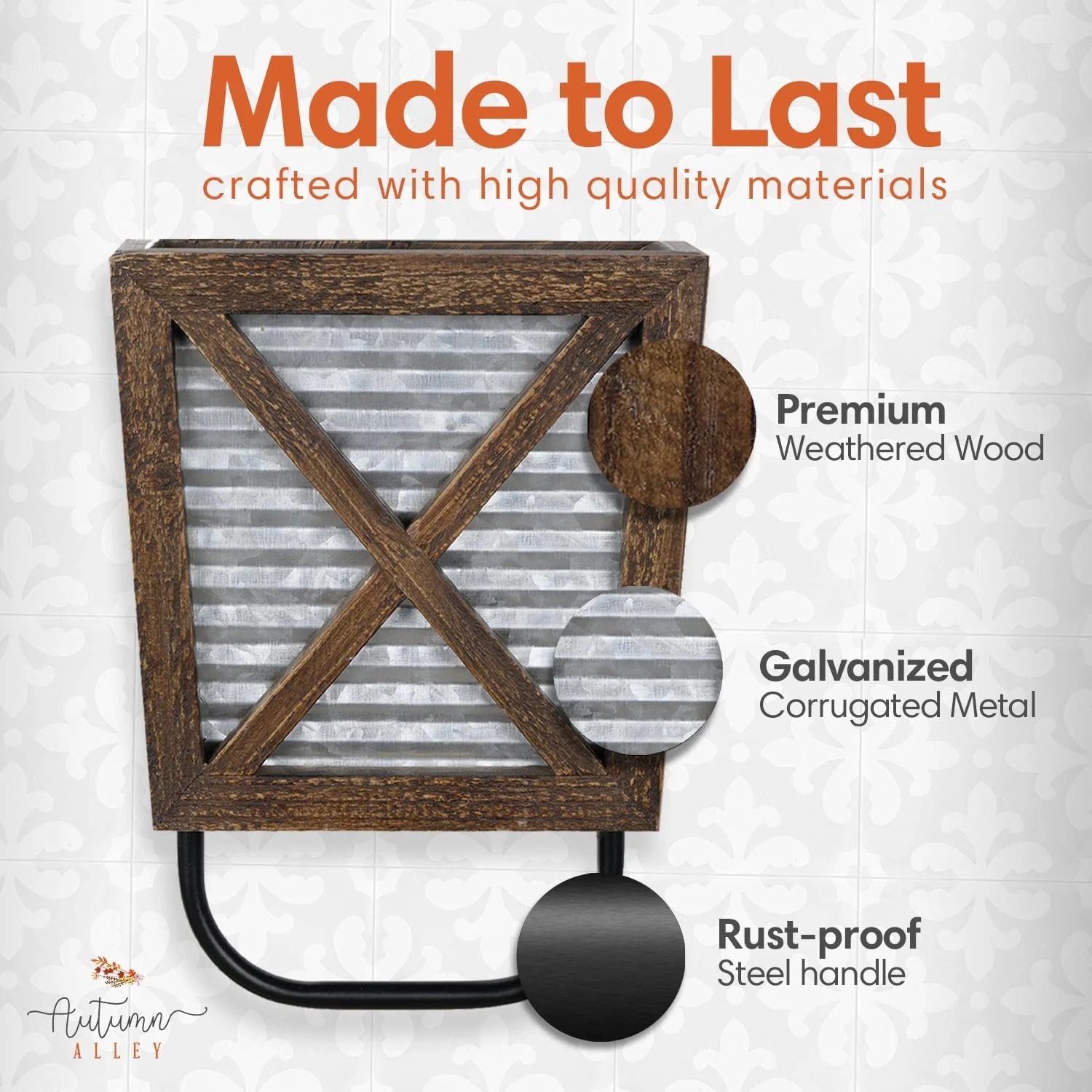 Farmhouse Decor Rustic Hand Towel Holder for Bathroom Wall and Kitchen Wall with Wood Storage, Brown