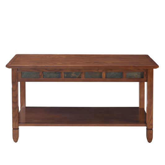 10058 Rustic Slate Tile Coffee Table with Shelf, Rustic Oak