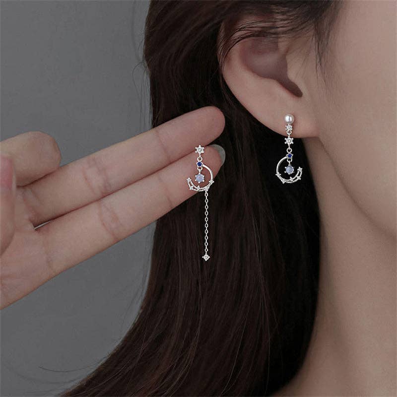 Perimade & Co. LLC - Moon Star Moonstone Drop Earrings in 925 Sterling Silver