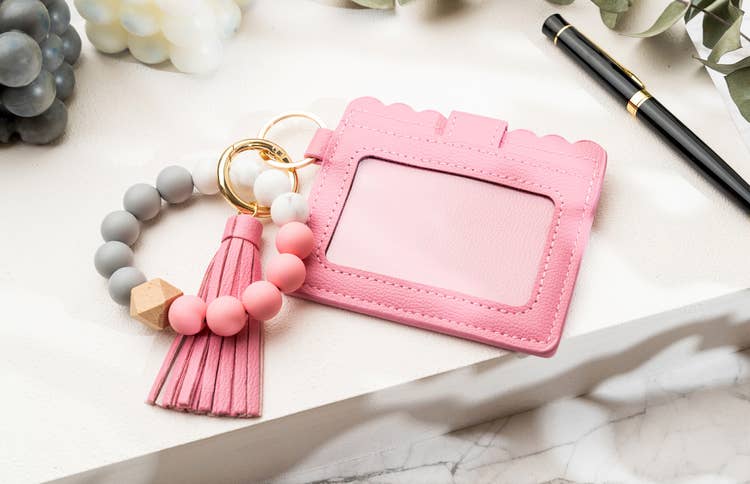 American Leather Goods - Leather Keychain Wallet With Wristlet Bangle Bracelet