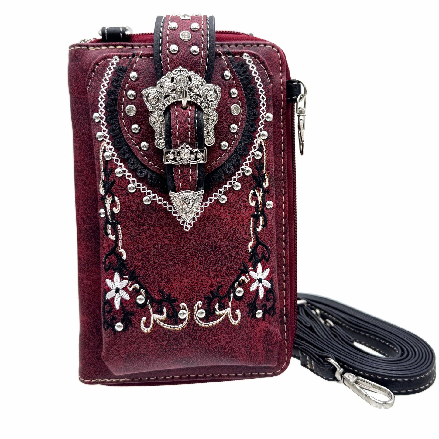 Lunar Deer - Crown Buckle Western Embroidered Floral Phone Wallet