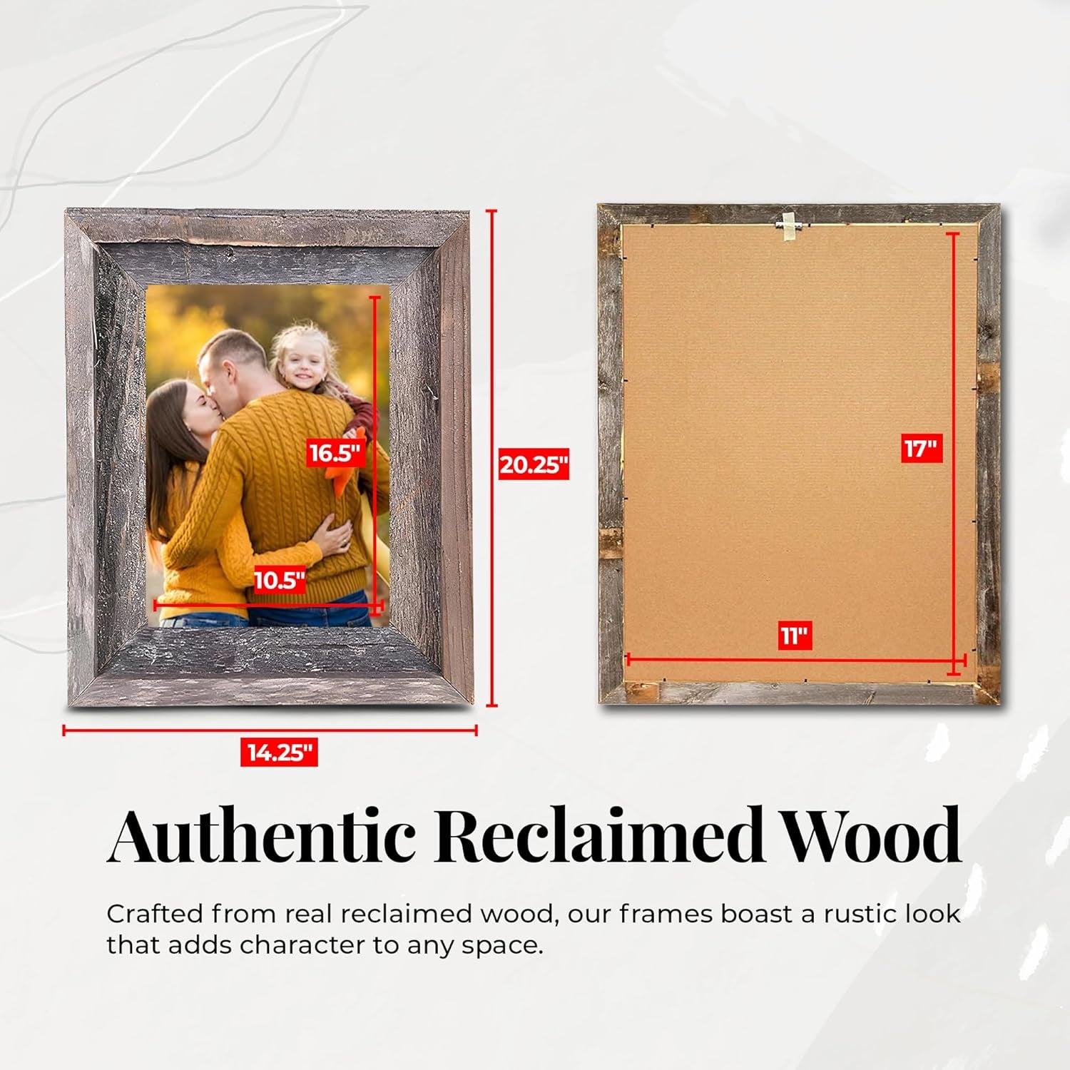 Farmhouse Style Rustic Picture Frame - Reclaimed Wood Photo Frame – Signature Wall Picture Frames for Living Room, Bedroom, Office Display - Wooden Frames for Décor Made in USA Natural Weathered Gray 11" X 17"