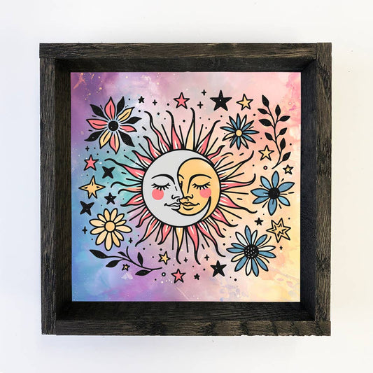 Hangout Home - Celestial Sun and Moon - Sun Moon Canvas Art - Wood Framed