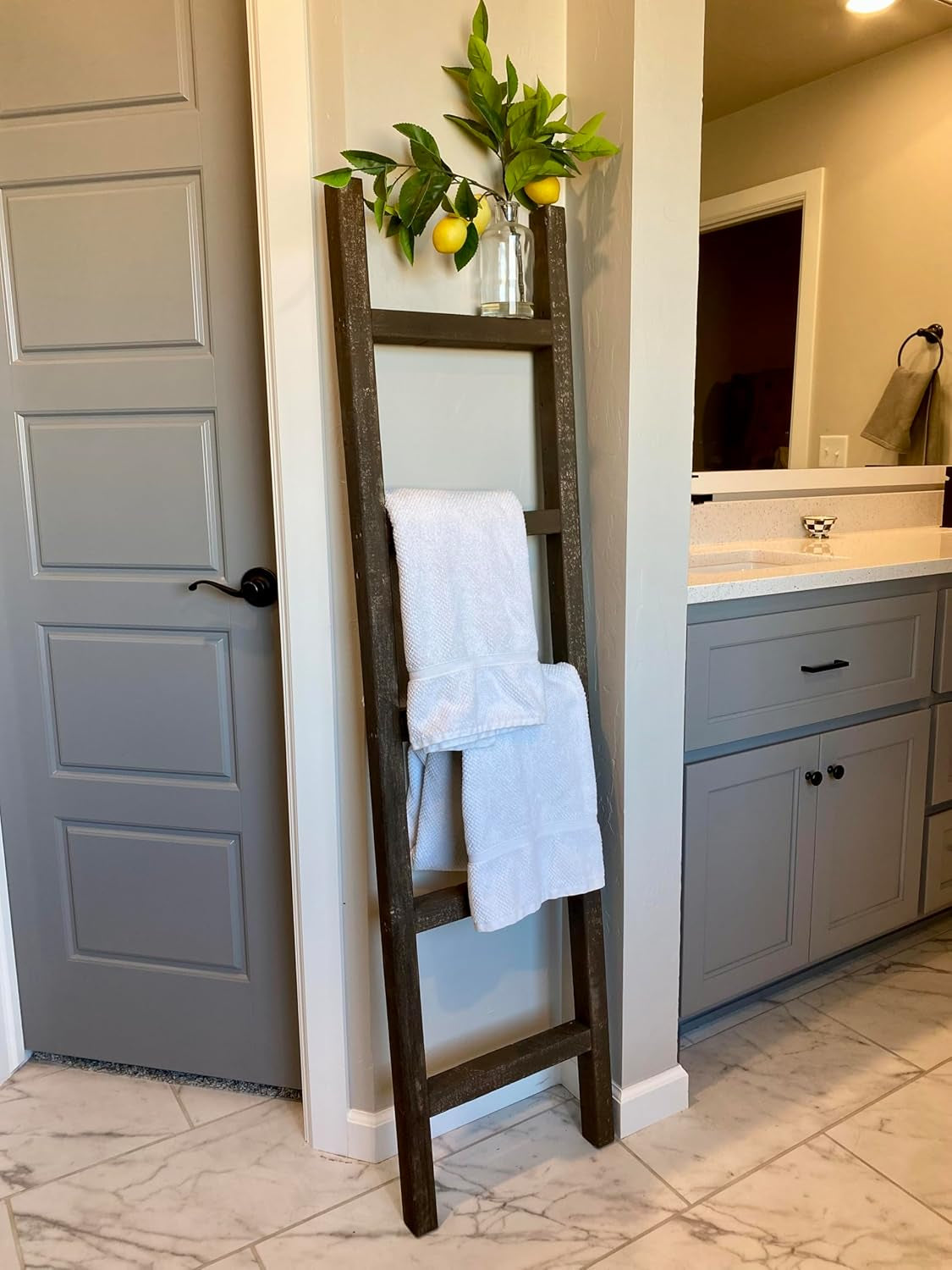 Rustic Farmhouse Decorative Ladder - Our 6 Ft Ladder Can Be Mounted Horizontally or Vertically and Is Crafted from Upcycled Wood | No Assembly Required | Brown