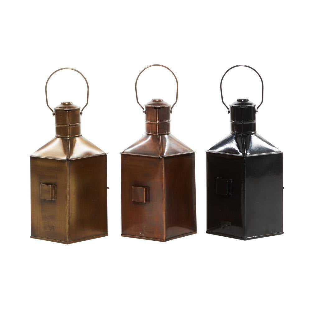 Multi Colored Metal Rustic Candle Lantern (Set of 3)