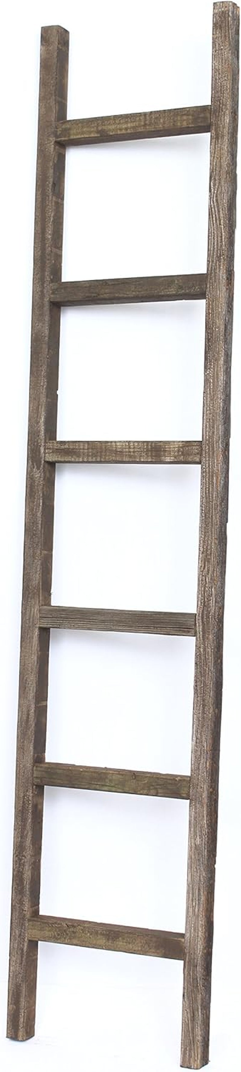Rustic Farmhouse Decorative Ladder - Our 6 Ft Ladder Can Be Mounted Horizontally or Vertically and Is Crafted from Upcycled Wood | No Assembly Required | Brown