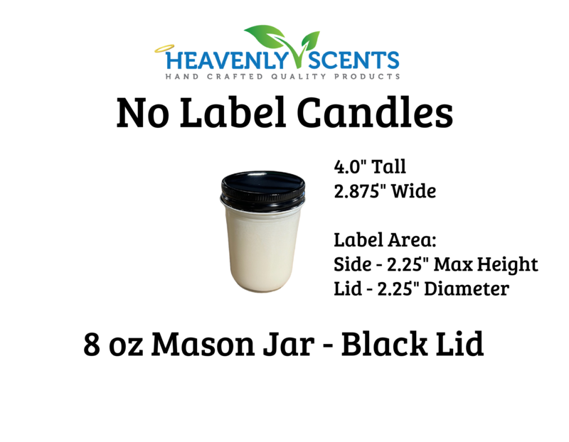 Heavenly Scents - 8oz Mason Jar Soy Candles -   Black Lid  - 6 Pack No Label