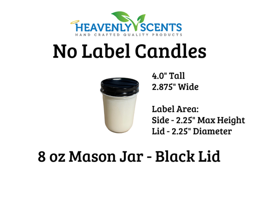 Heavenly Scents - 8oz Mason Jar Soy Candles -   Black Lid  - 6 Pack No Label