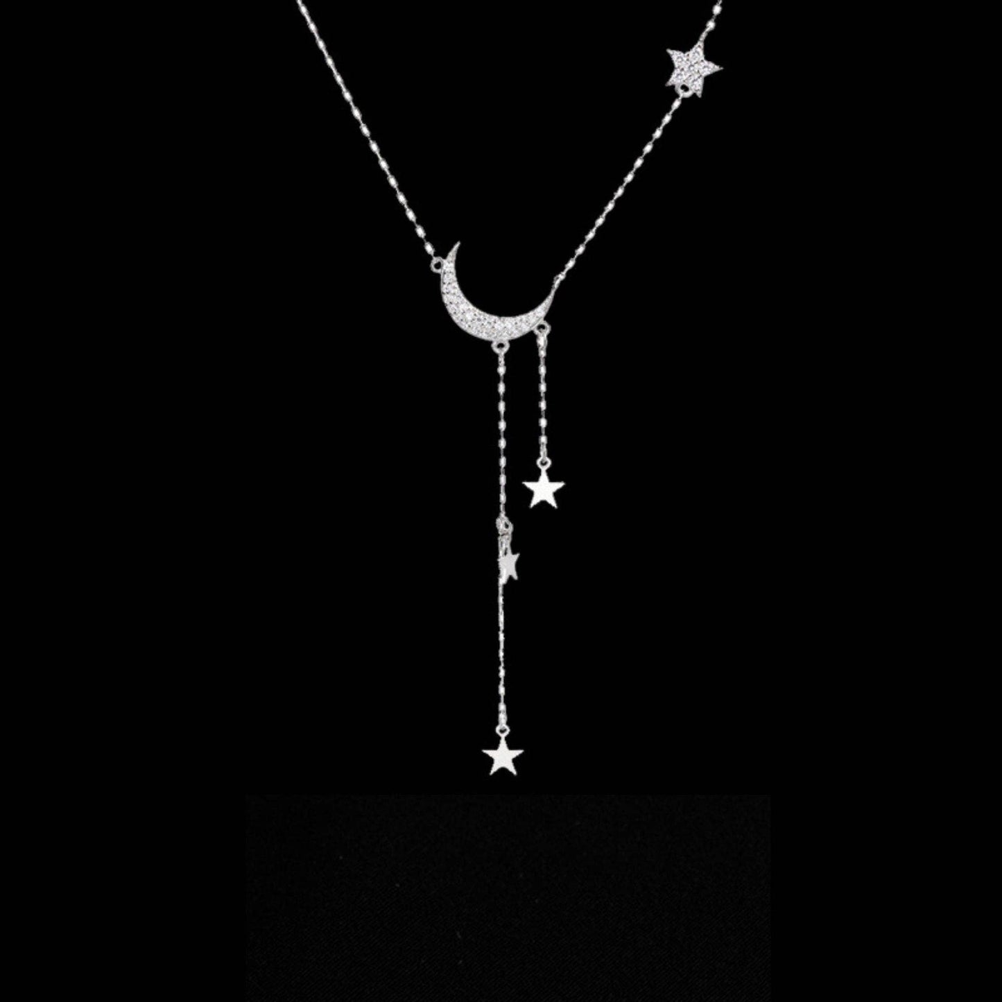 Perimade & Co. LLC - Moon Star Layered Tassel Necklace in 925 Sterling Silver
