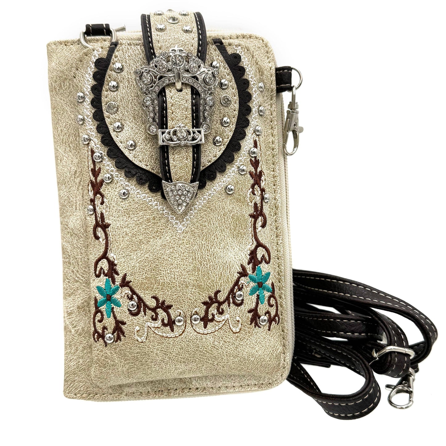 Lunar Deer - Crown Buckle Western Embroidered Floral Phone Wallet