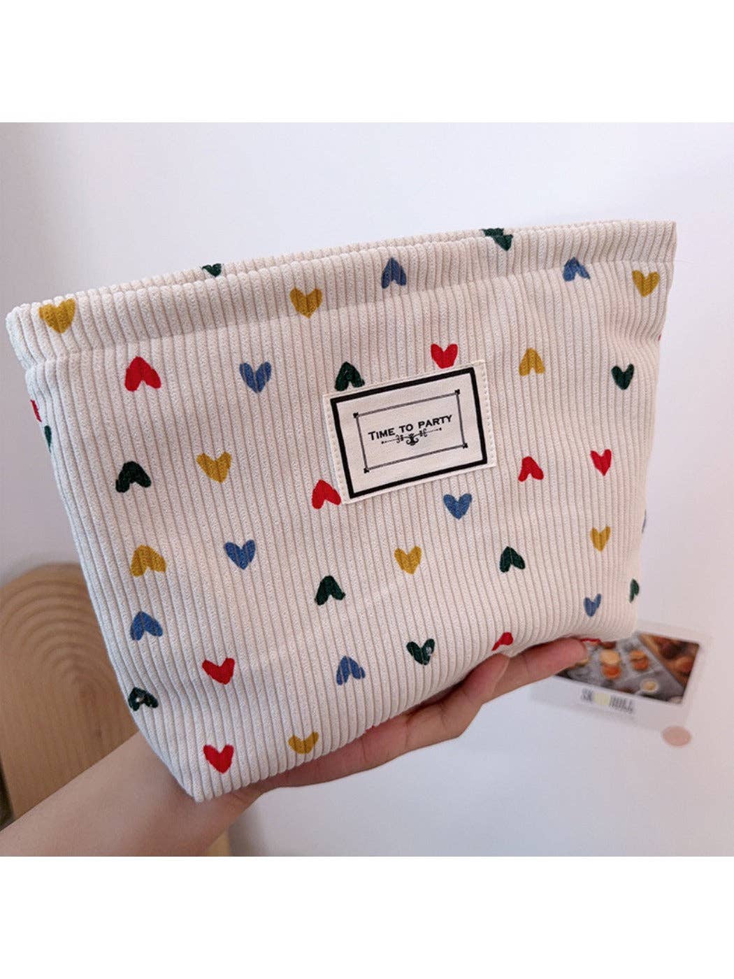 Funkyrel® Atzbranding Limited - Cosbai - Corduroy Zippered Makeup Pouch with Heart-shaped Patterns