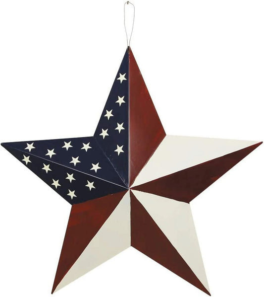 Patriotic Metal Barn Star Wall Decor, 16.5In Hanging Country Rustic Metal Star July of 4Th Old Glory American Flag Barn Star (M-Stars)