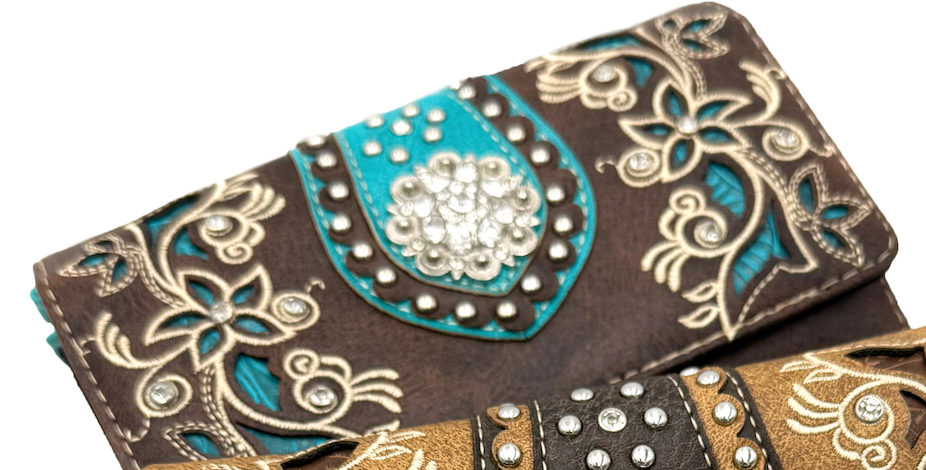 Lunar Deer - Rhinestone Concho Floral Crossbody Wallet