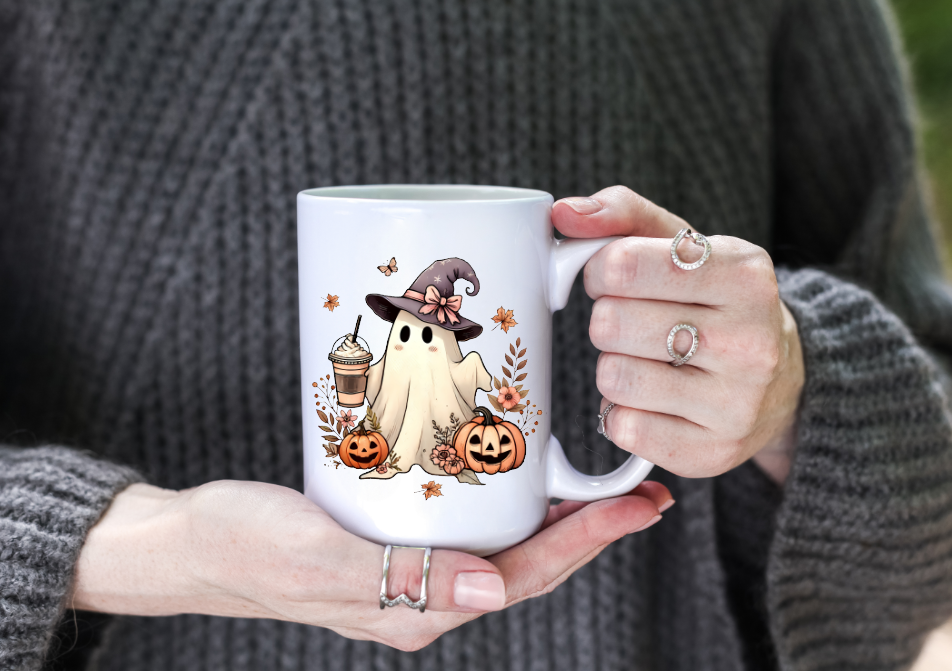 Prairie Chicken Sticker Shop & Gifts - Halloween Ghost Iced Coffee Fall 15oz Coffee Mug